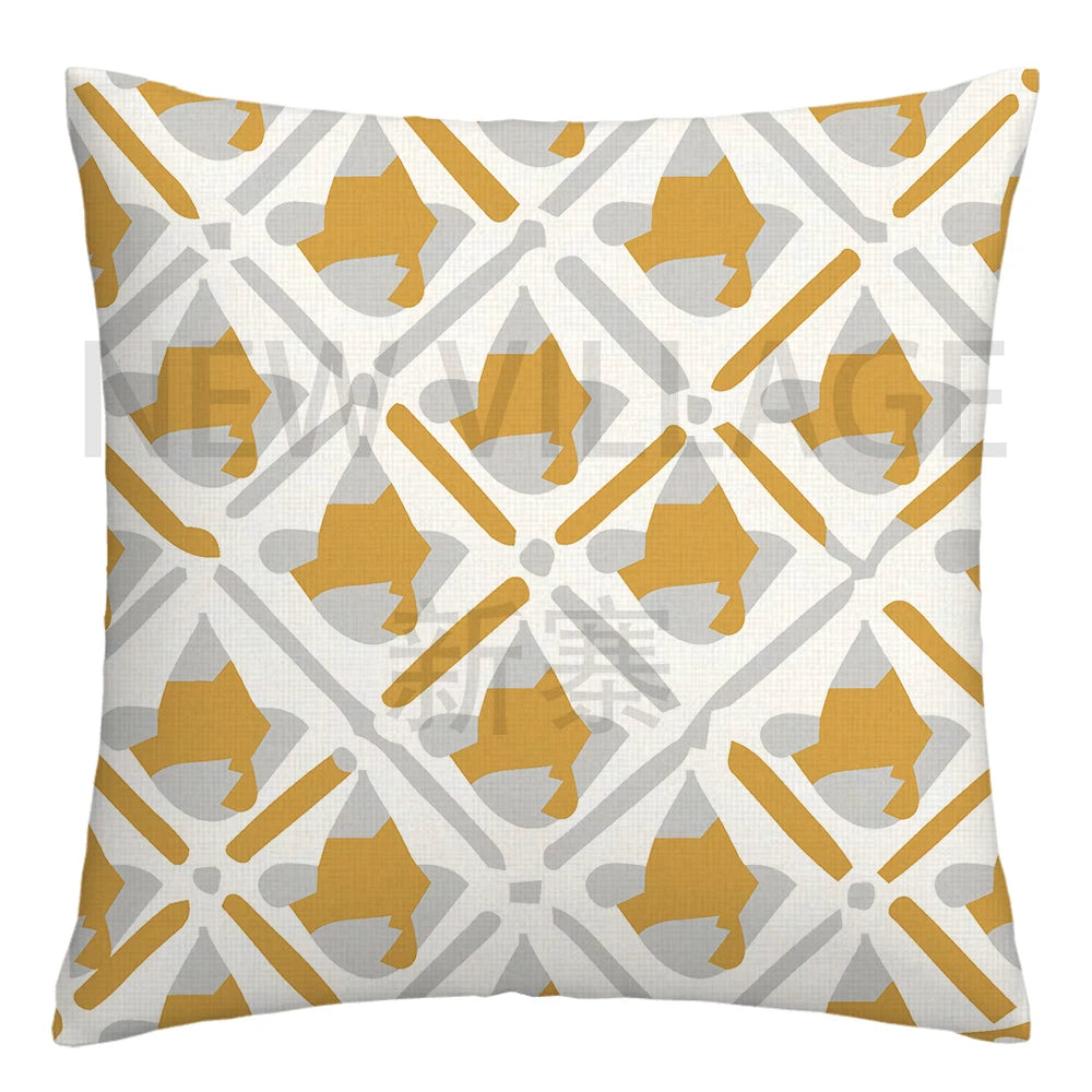 Yellow white geometric linen pillowcase sofa cushion cover home decoration can be customized for you 40x40 45x45 50x50 60x60