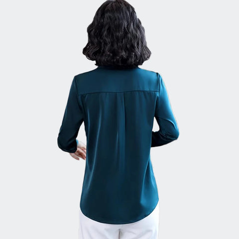 Breasted Solid Satin Silk Shirt Casual Female Tops Blusas Mujer