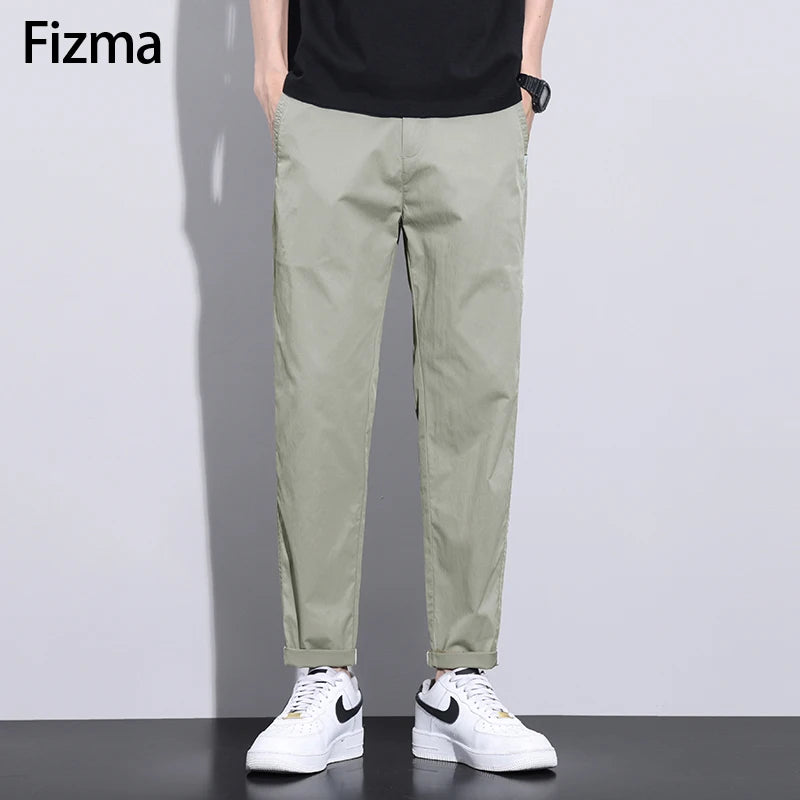 Fizma Brand Men's Clothing Elastic Waist Straight Casual Pants