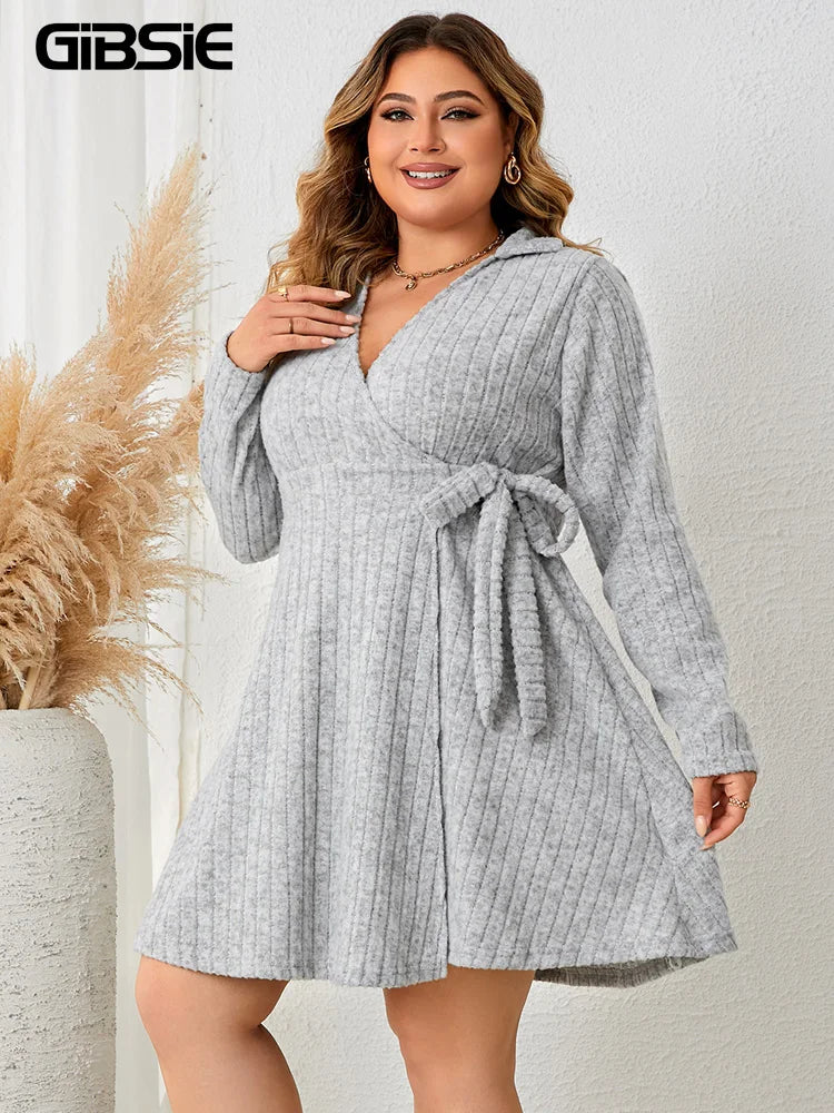 Dress Spring Fall Casual Long Sleeve Ribbed Knit Solid A-Line Dresses Women 2023