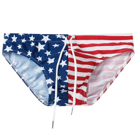 Sexy Man's Low Waist Swimming Tight Push-up Pad Swim Trunks Sport Briefs Swimwear Beach Short USA Flag Printing Summer US Size