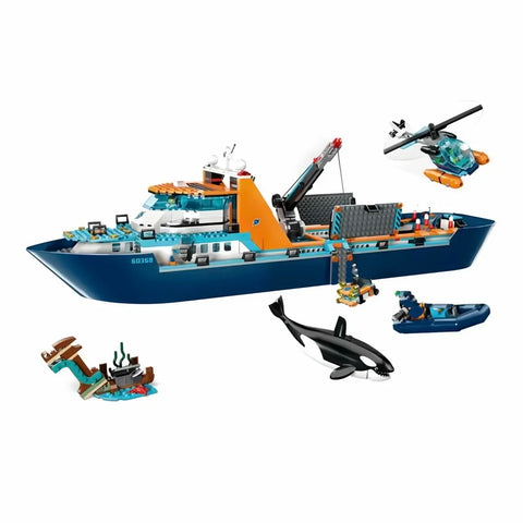 Arctic Explorer Ship Compatible 60368 Building Block Toys Floatable Boat Helicopter ROV Sub Orca Bricks Gifts for Boys Girls