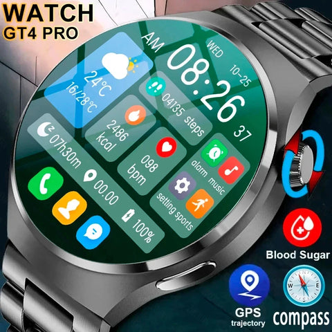 For Huawei GT4 PRO Smart Watch Men Watch 4 Pro AMOLED HD Screen Bluetooth Call GPS NFC Heart rate BloodSugar SmartWatch 2024 New