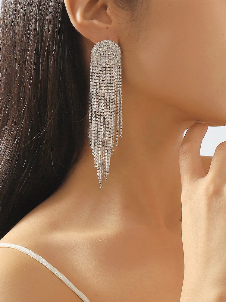 Luxurious Crystal Tassel Drop Earring