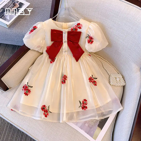 Girls Dress Summer New Muyun Yarn embroidery Brocade Birthday Dress Girl Baby Summer Dress Children's Princess Dress