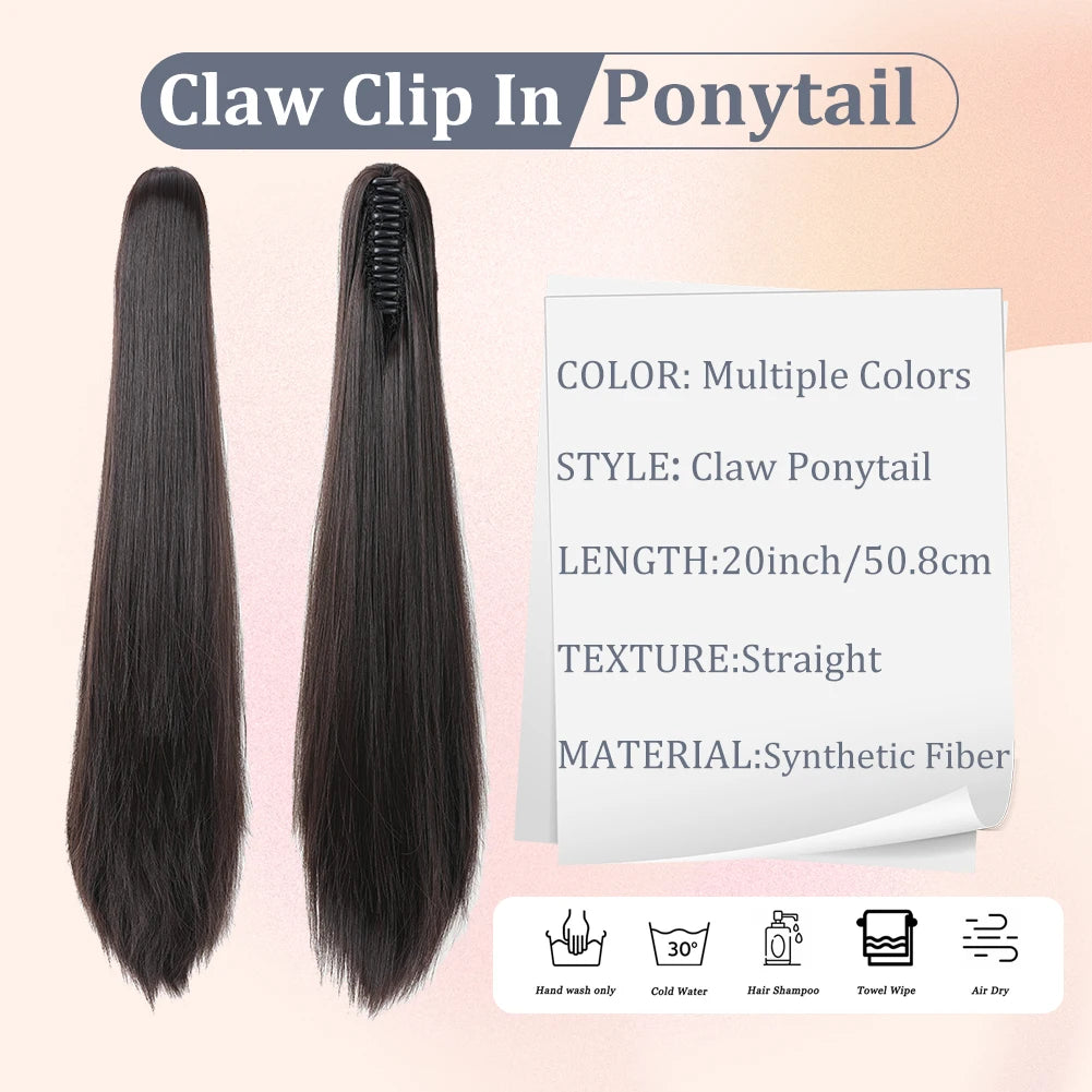 Straight Synthetic Long Pony Tail Claw Clip Wig in Ponytail Extension Soft High Quality Hairpiece for Women Girls