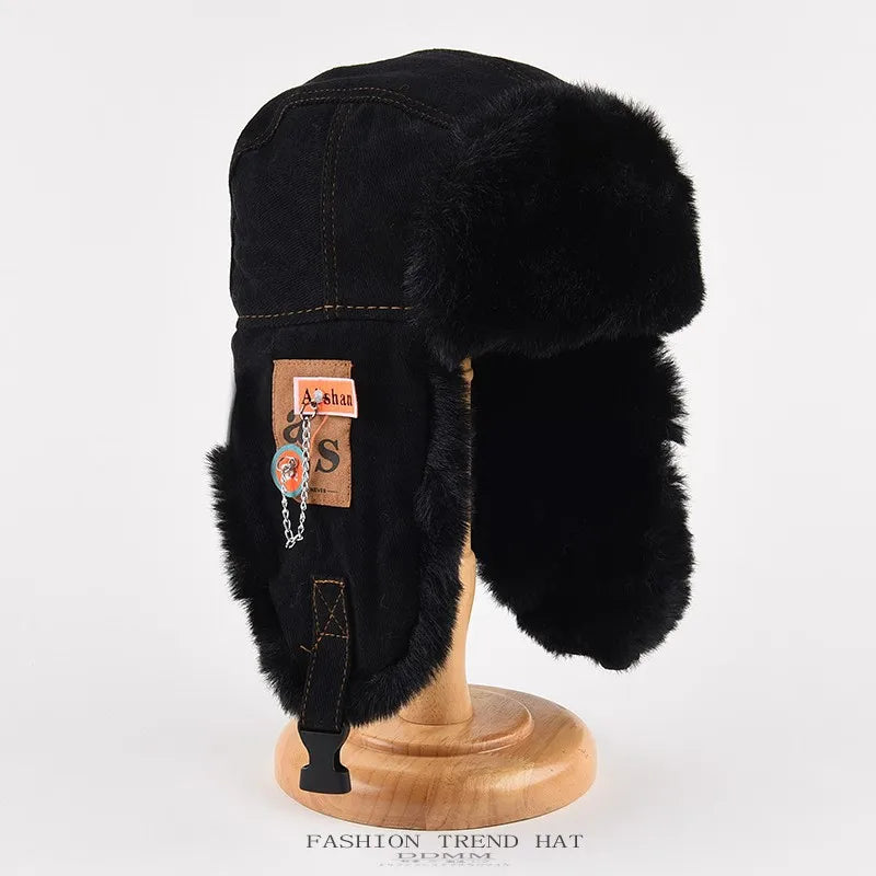 Fur Hat Fashion Male Female Winter Hat Black Grey Earflap Ski Russian Cap