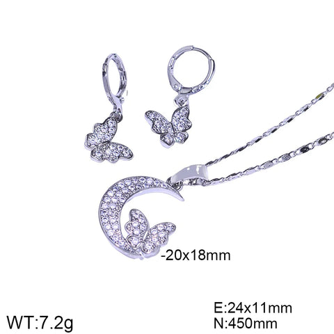 Fashion Women's Moon Butterfly Zircon Necklace Earring Set