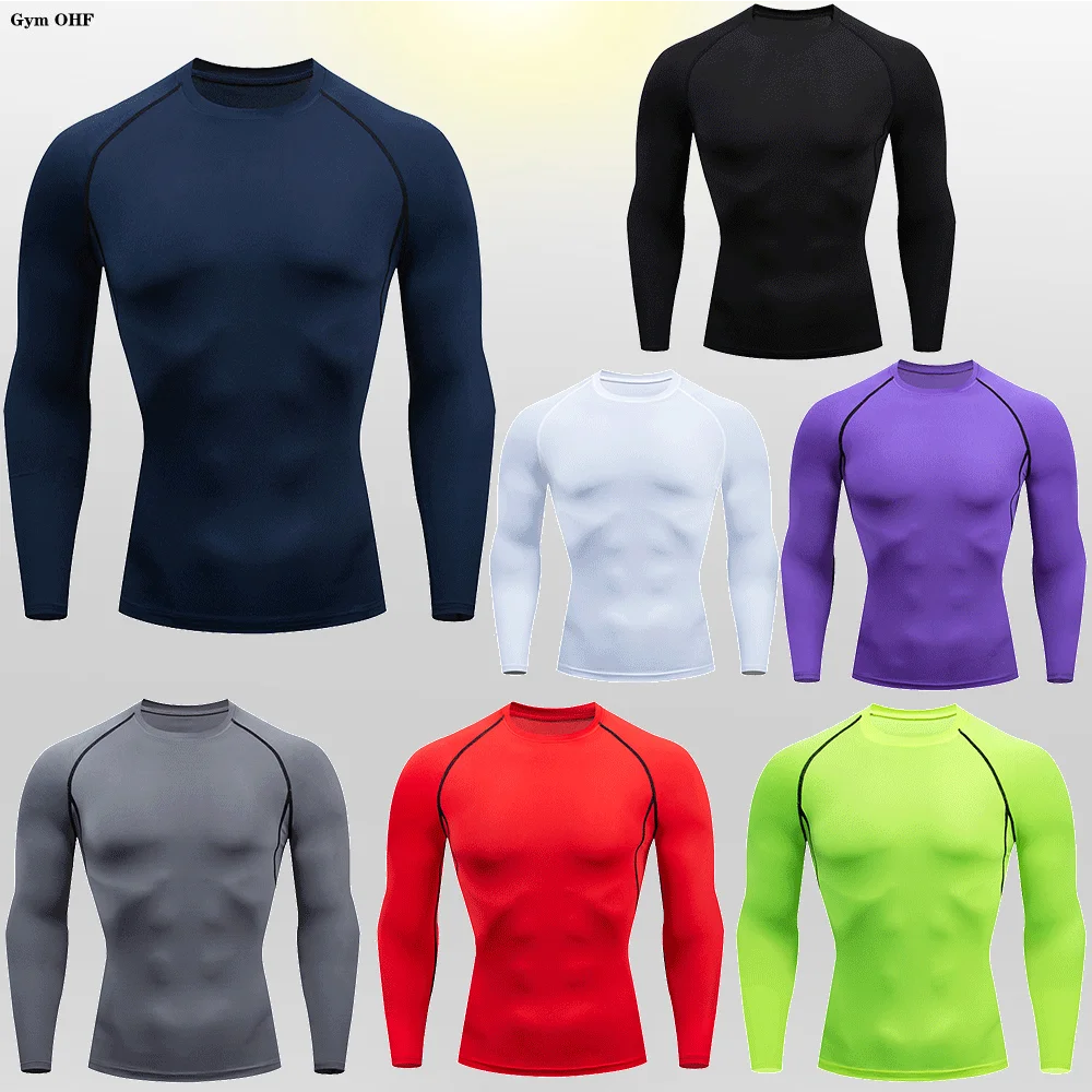 Gym T-shirt Men Rashguard Boxing Breathable T-shirts Long Sleeve Muay Thai Sportswear Bjj Muscle Compression Fitness Tights Tops