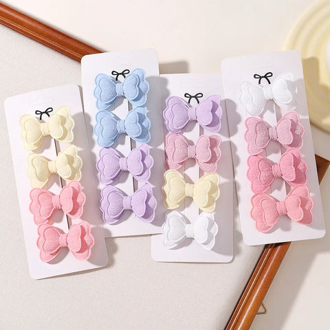 4Pcs/set Candy Colored Hair Clip Set for Girls Double Layered Bow Cute Bangs Hair Pin Cotton Safe Children's Hair Accessories