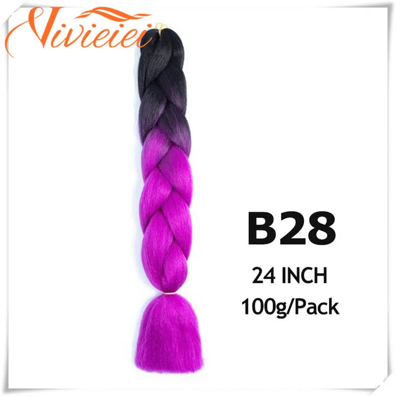 VIVIEIEI Synthetic Braiding Hair 24 Inch Jumbo Braid Ombre Jumbo Hair Extension for Women DIY Hair Braids Purple Pink Yellow Red