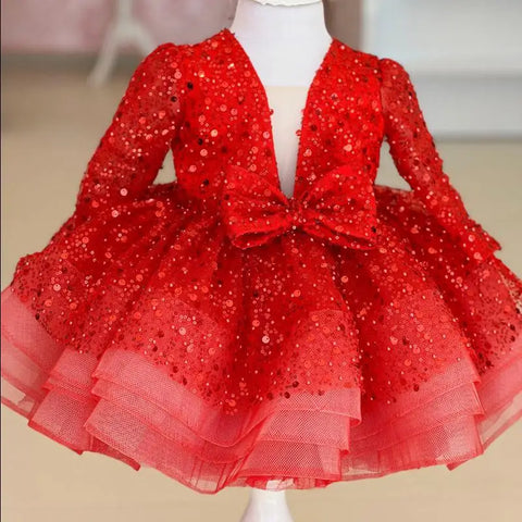 Flower Girl Dresses Cute Pink Glitter Sequined Shiny Puffy