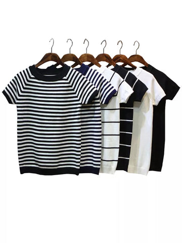 Summer Short Sleeve Striped Pullover Women Sweater