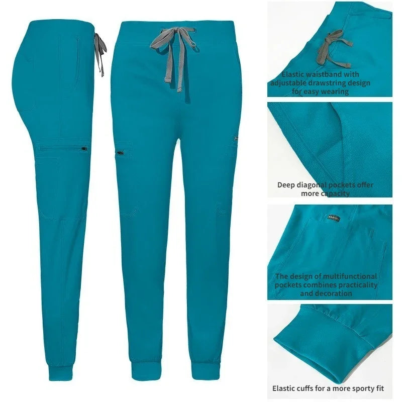 Hospital Doctor Nursing Uniform Women Wholesale Casual Short Sleeved V-neck Jogger Suits Nurse Pharmacy Working Medical Uniform