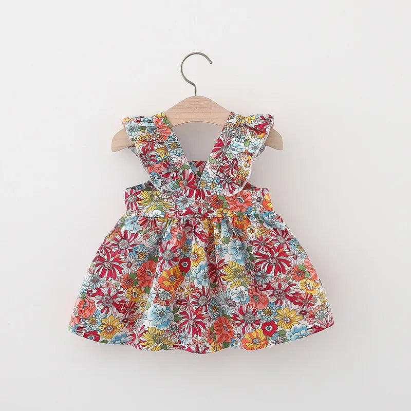 Girl's Dress New Vintage Garden Flower Flying Sleeve