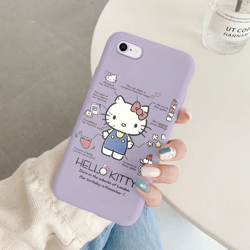 Phone Case for For Apple iphone 6 7 8 Plus SE 2022 Girls Anti-drop Cartoon Cinnamoroll Kuromi Hello Kitty Silicone Printed Cover