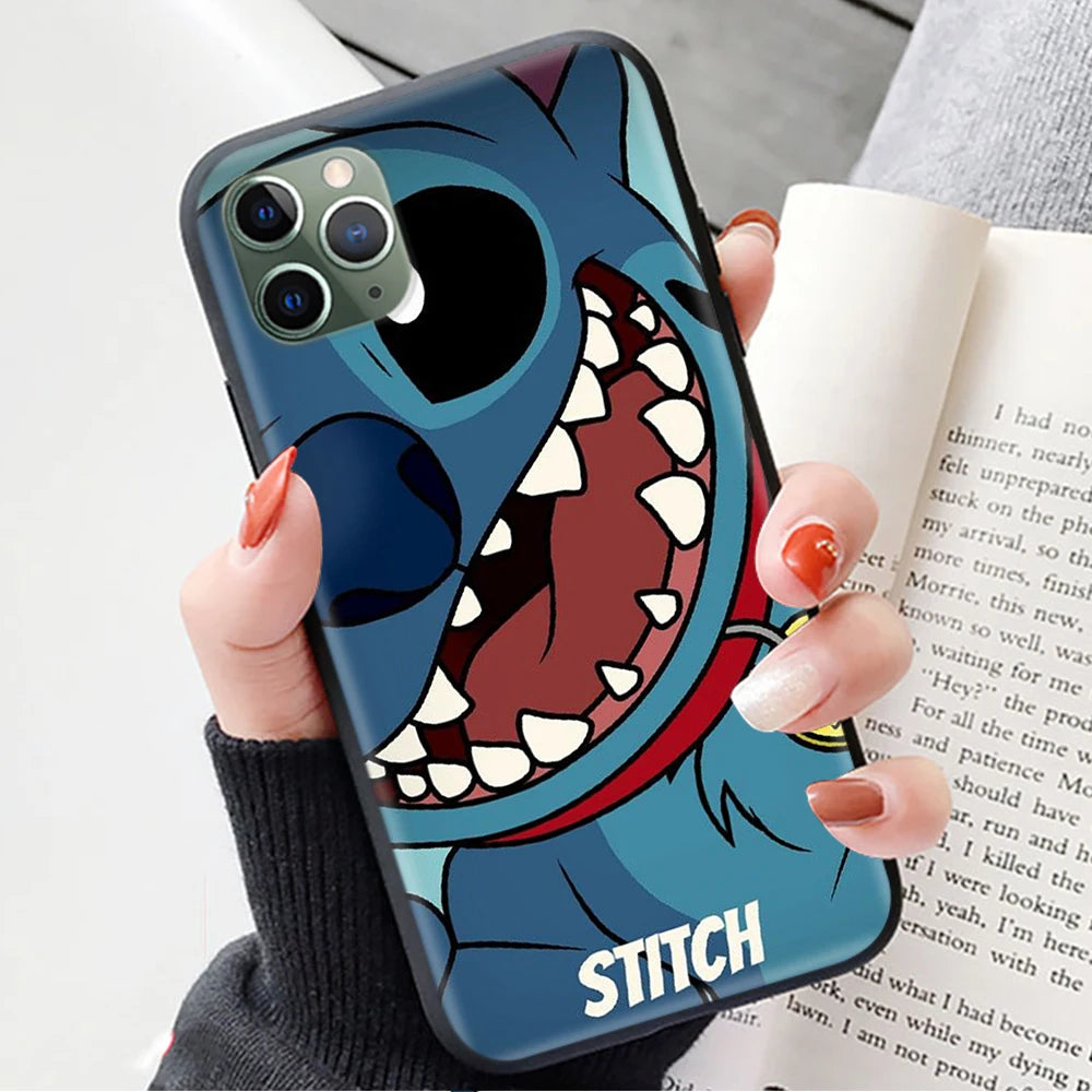 Black Case for iPhone 6 6s 5 5s 7 8 SE XR Plus 15 Pro Max Cover Z-63 Lilo & Stitch