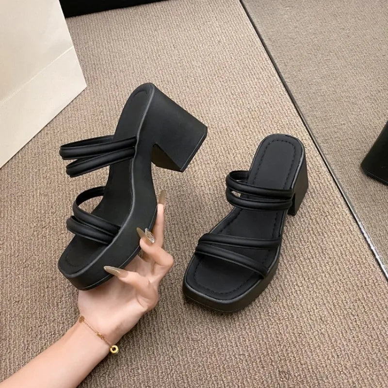 Women Sandals Ladies Square Heels