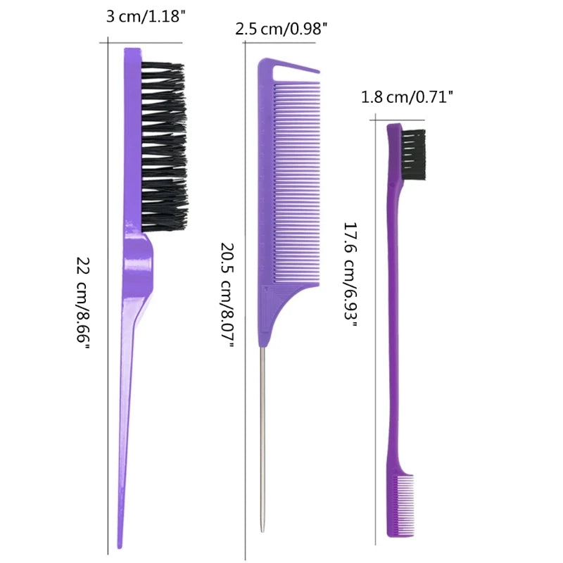 3Pcs Slick Back Hair Brush Set