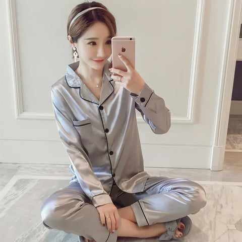 Womens Silk Satin Pajamas Set Sleepwear Pijama Women's Loungewear Pajamas Suit Female Sleep Two Piece Set Feminino Fofo Pyjamas