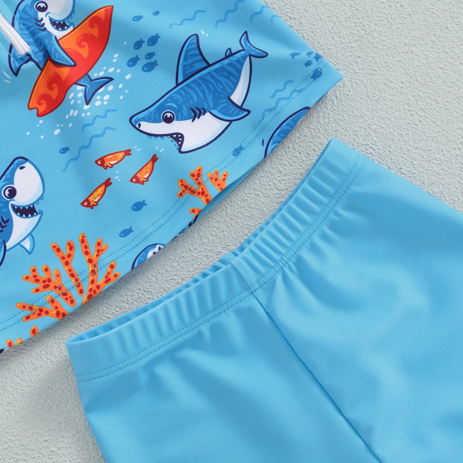 Fashion New Baby Boys Swimsuit 3CS Summer Rash Guard Beachwear Set Short Sleeve Shark Tree Print Top Shorts Hat Toddler Swimwear