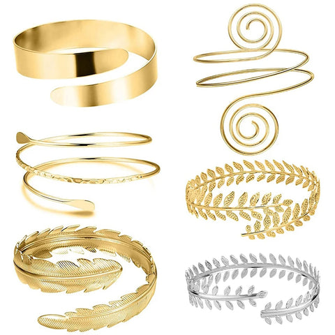 Alloy Spiral Armband Swirl Upper Arm Cuff Armlet Bangle Bracelet Egyptian Costume Accessory For Women Gold Silver Color