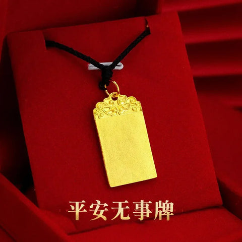 9999 real gold 24K yellow gold No matter card pendant men's and women's ancient auspicious cloud necklace pendant