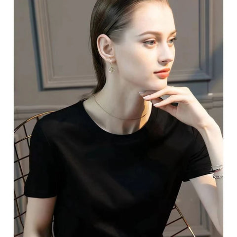 High-End Cool Mercerized Cotton Short-Sleeved T-shirt Women's Solid Color Half Sleeve Bottoming T-Shirt Top