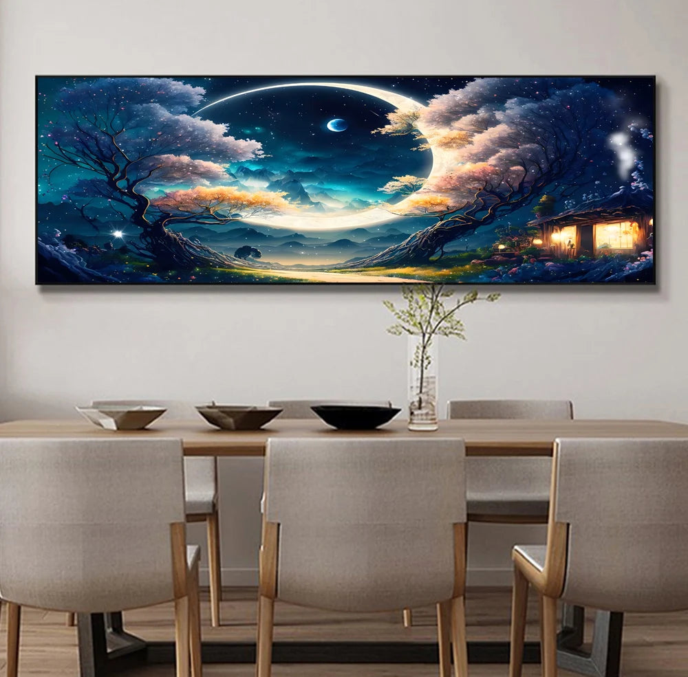 DIY Large Diamond Painting, 5D, Cross Stitch, Wall Art, Moon, Full Round Drill, Embroidery for Home Decor, Landscape