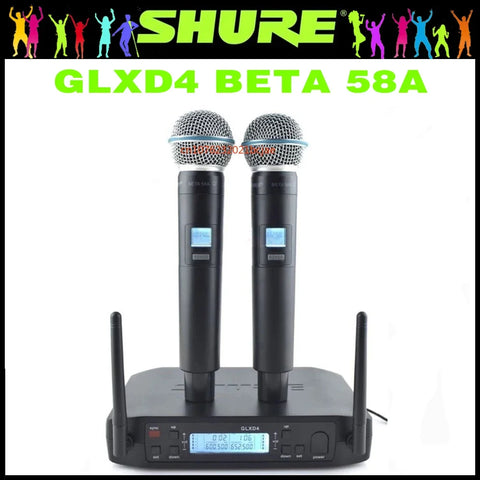 Shure GLXD 4 BETA 58A Wireless Microphone Set 2 Handheld Microphones Dynamic Professional Handheld Party Stage Karaoke640-690MHZ