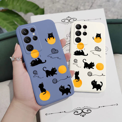 Cat Playing Rope Phone Case For Samsung Galaxy S24 S23 S22 S21 S20 Ultra Plus FE S10 S9 S10E Note 20 ultra 10 9 Plus Cover