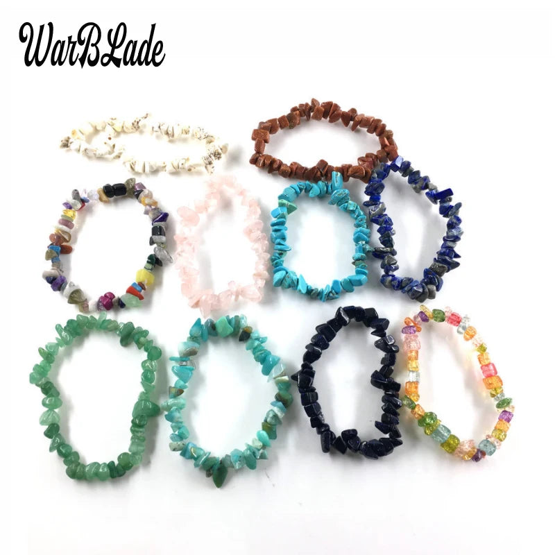 New Women Bracelets Bangles Natural Gem Stone Bracelet Irregular Stretch Chip Beads Nuggets Bracelets Bangles Crystal Wristband