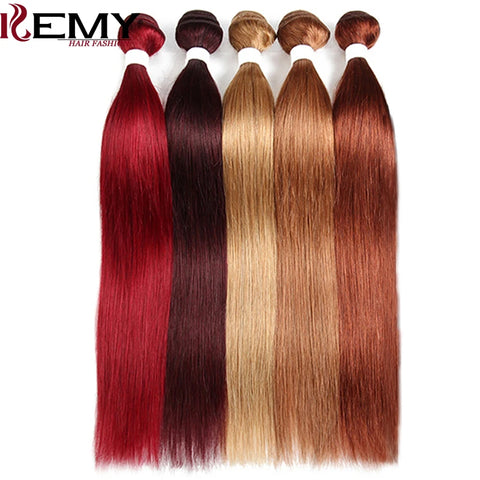 Brazilian Human Hair Weave Bundles 99J/Burgundy Pre-Colored Straight Human Hair Bundles Remy Hair Bundle Deals 1 PC KEMYHAIR