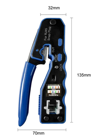 RJ45 UTP crimping pliers 4-piece network tool set, Ethernet LAN wire stripper through hole connector, CAT5/6/7/8 shielded