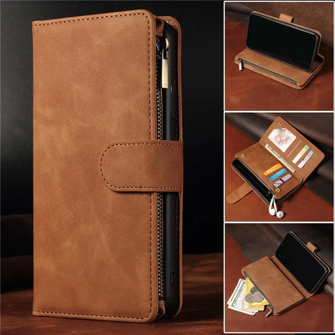 One Plus 9 8 Pro Coque Zipper Purse Flip Leather Case