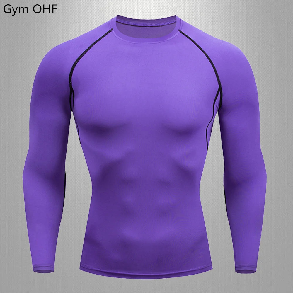 Gym T-shirt Men Rashguard Boxing Breathable T-shirts Long Sleeve Muay Thai Sportswear Bjj Muscle Compression Fitness Tights Tops