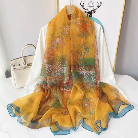 Silk Scarf Hijab Women Spring Deisgn Soft Warm Pashmina Beach Stoles Elegant Scarves Echarpe Shawl Large Wrap Echarpe Bandana