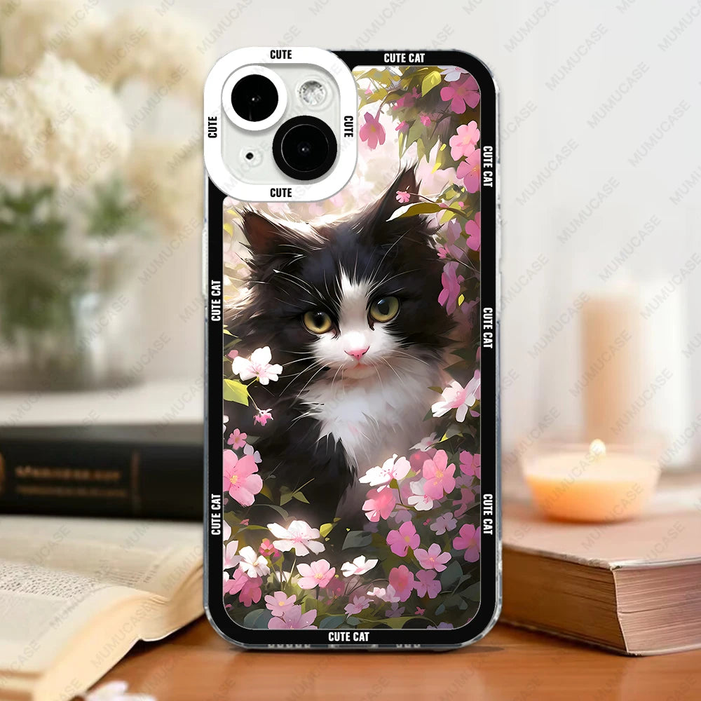 Phone Case For iPhone 15 14 13 Pro Max 12 Mini 11 XS X XR SE 7 8 Plus Soft Cover Cute Cat