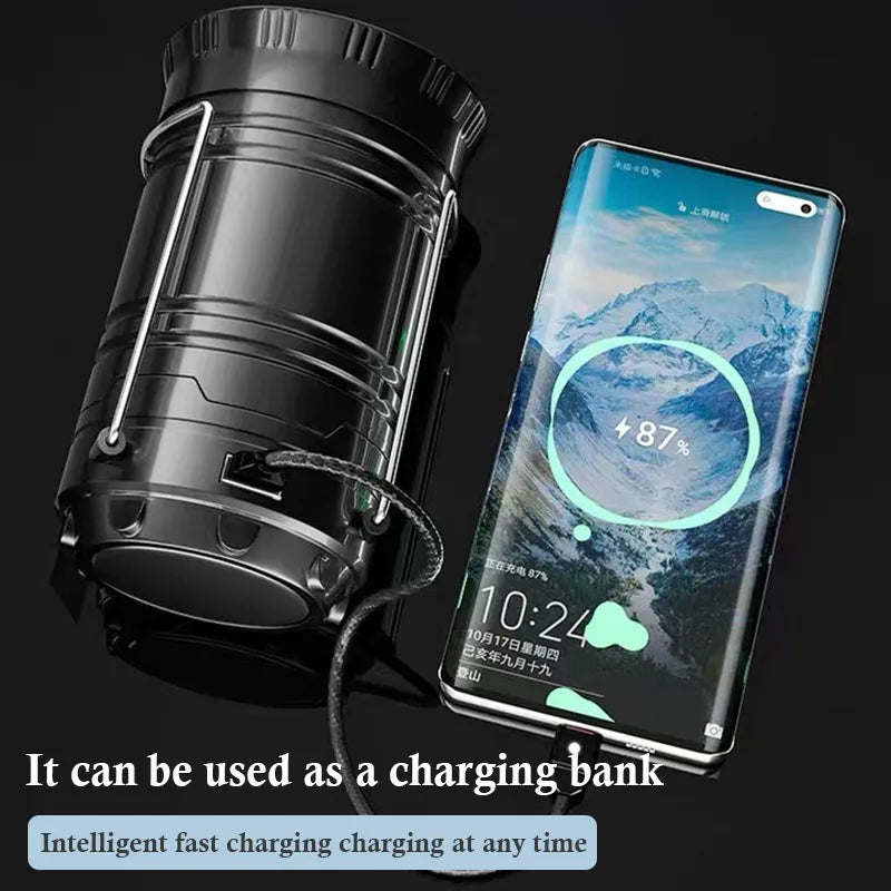 Solar LED Portable Lantern Telescopic Torch Lamp Multi-function Outdoor Camping Emergency Tent Lamp Outdoor Lighting