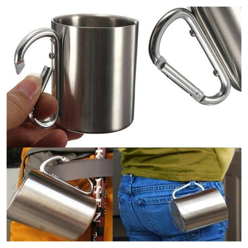 Outdoor Cup with Handle Carabiner Climbing Backpacking Hiking Portable Cups