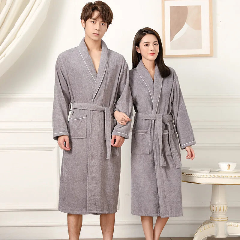 100% Cotton Couples Long Thick Absorbent Terry Bath Robe