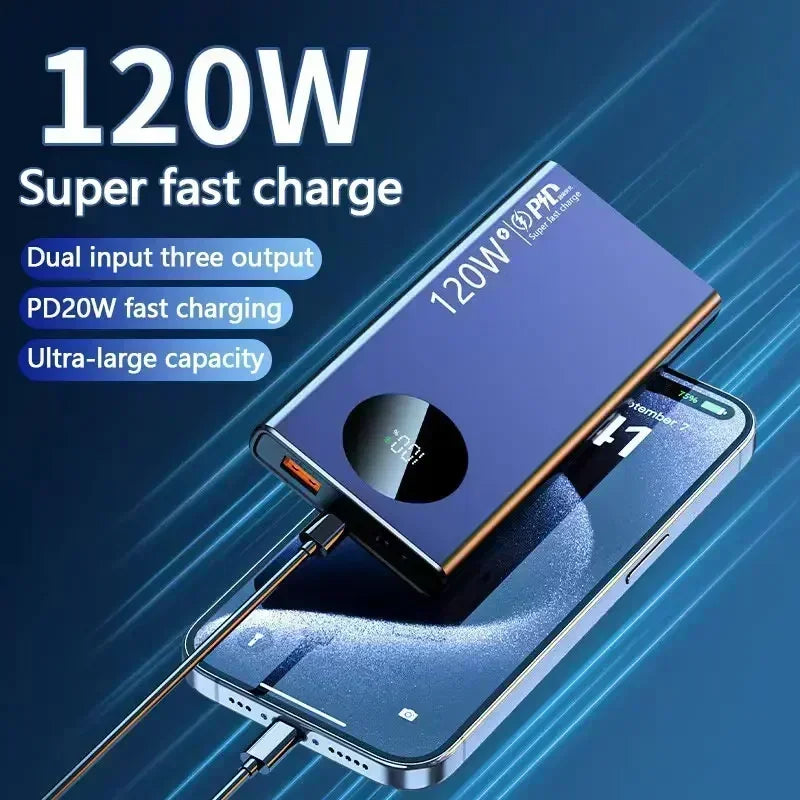 120w New Super Fast Charge 50000mAh Digital Display Ultralarge Capacity Mobile Power External Battery For Iphone Xiaomi Samsung