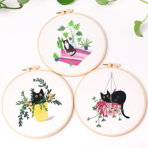 Embroidery Kits Cat Landscape Embroidery Stitching Kits With Hoop Art  Needle Thread DIY Crafts Ornament Sewing Accessorie