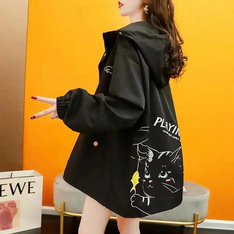 New Fashion Hooded Windbreaker Jacket Women Casual Coat