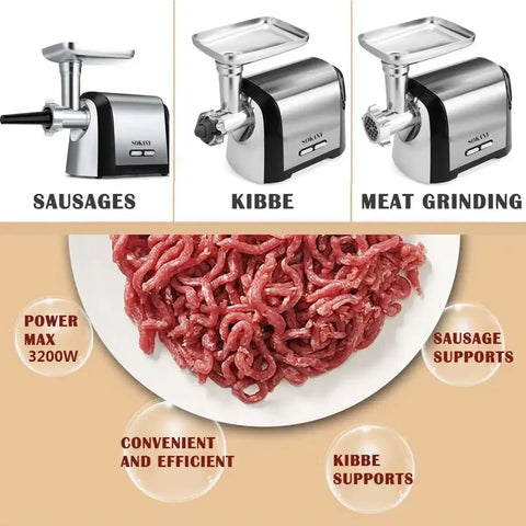 Electric Meat Grinder, Heavy Duty Meat Mincer Sausage Stuffer Machine, 3200W Stainless Steel Food Grinder Stand Mixers