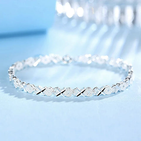 Luxury 925 Sterling Silver Bracelet Chain Women Fashion Minimalist XO Style Bracelet Designer Wedding Party Bling Jewelry Gifts