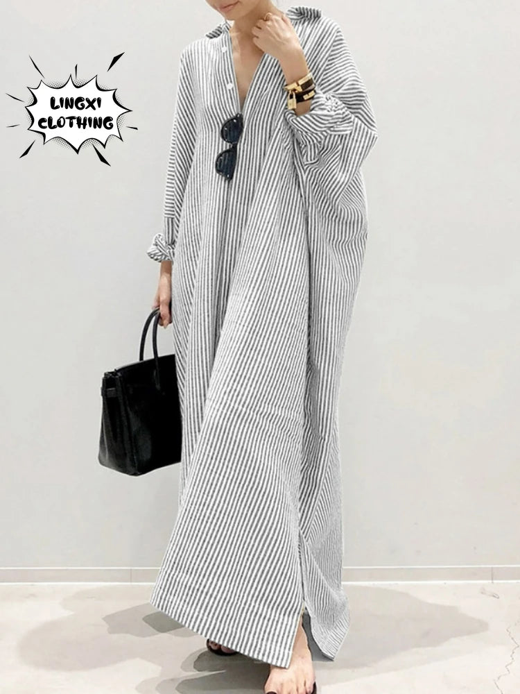 Shirt Loose Casual Style Elegant Women's Cotton Hemp Long Dress