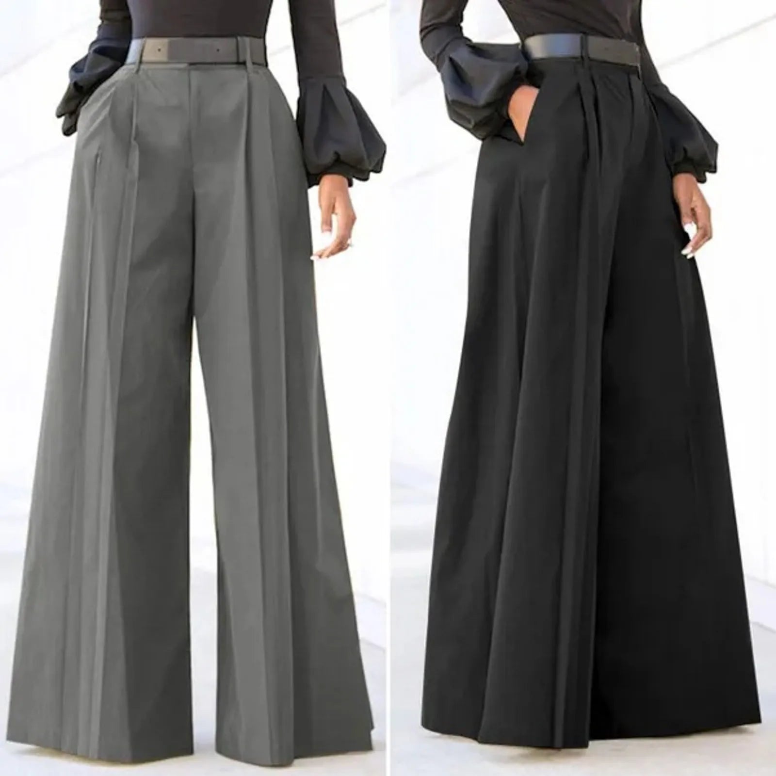 Women's Temperament Commuter Wide Leg Pants Solid Colour High Waist Flared Trousers Fashion Versatile Straight Leg Casual Pants