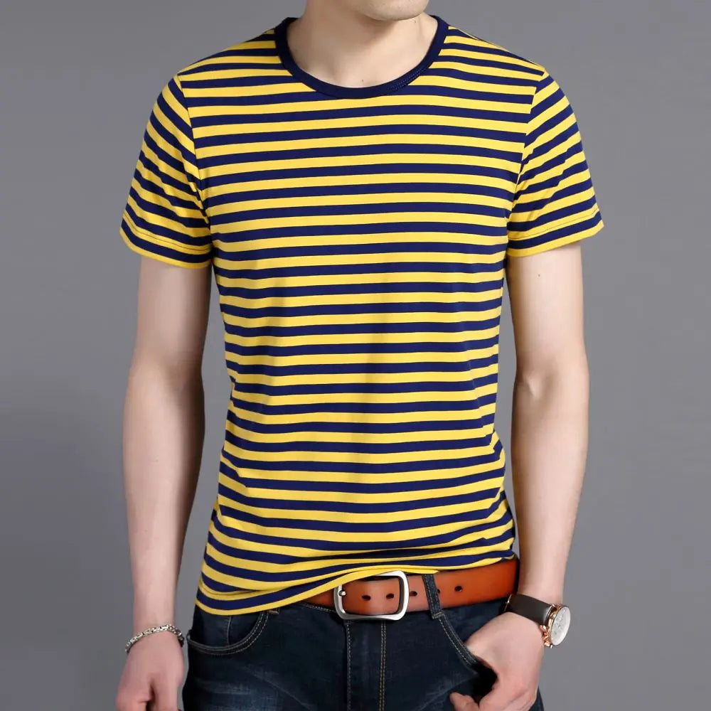 COODRONY Round Neck Stripe Contrast Design Short Sleeve Tee Men Clothing Summer Classic T-Shirt Fashion Low-Key Casual Top W5553