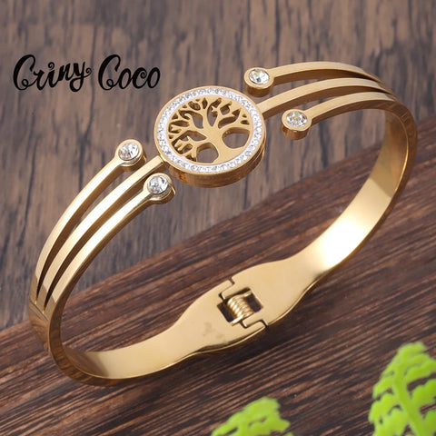 Women's Luxury Designer Bangle Stainless Steel Jewelry Tree of Life Trend 2024 Plant Cuff Bracelet Female Bangles for Women